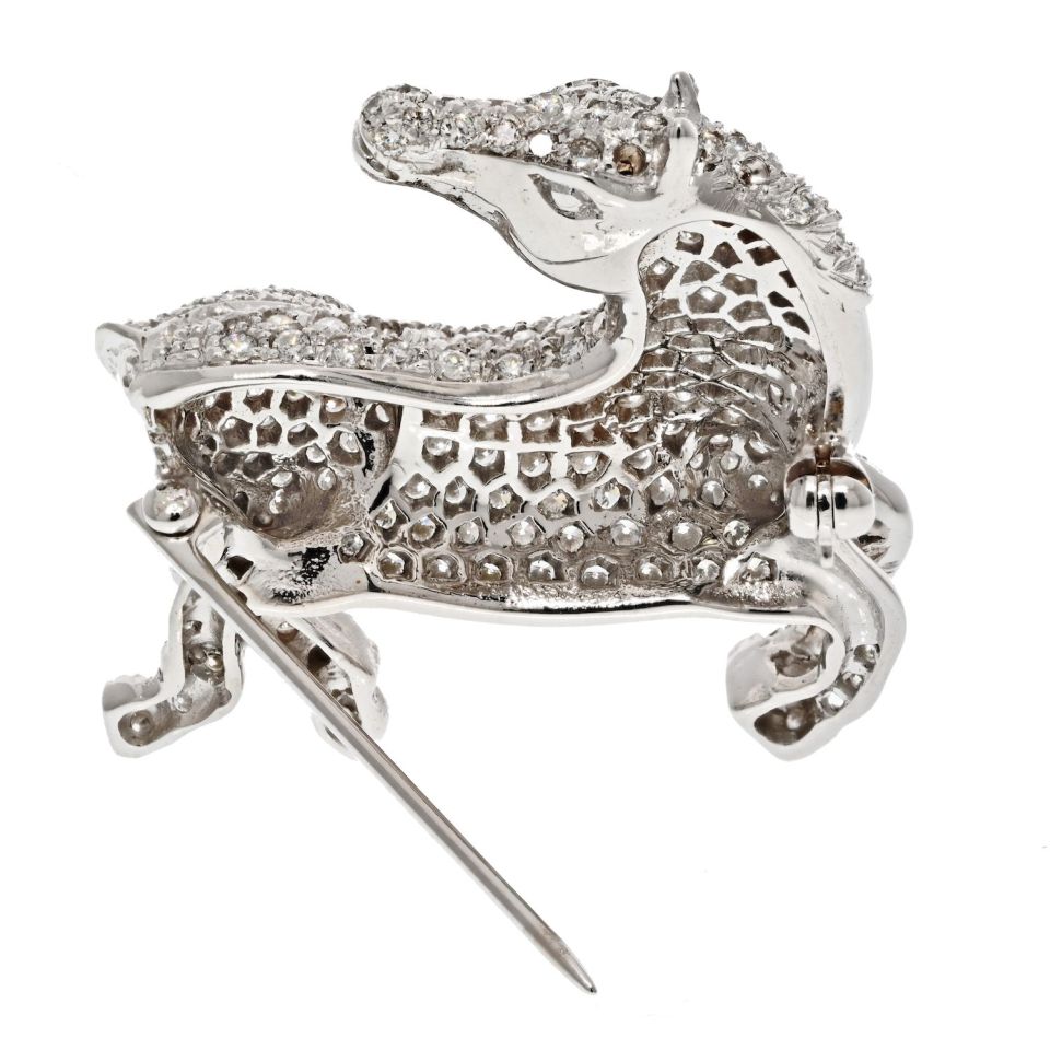 18K White Gold 3.50cts Round Diamond Horse Pin Brooch - The Back Vault