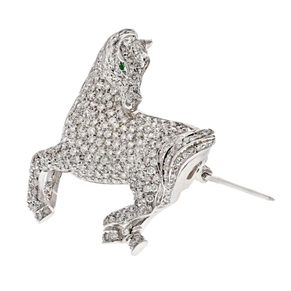 18K White Gold 4.00cts Round Diamond Horse Pin Brooch - The Back Vault