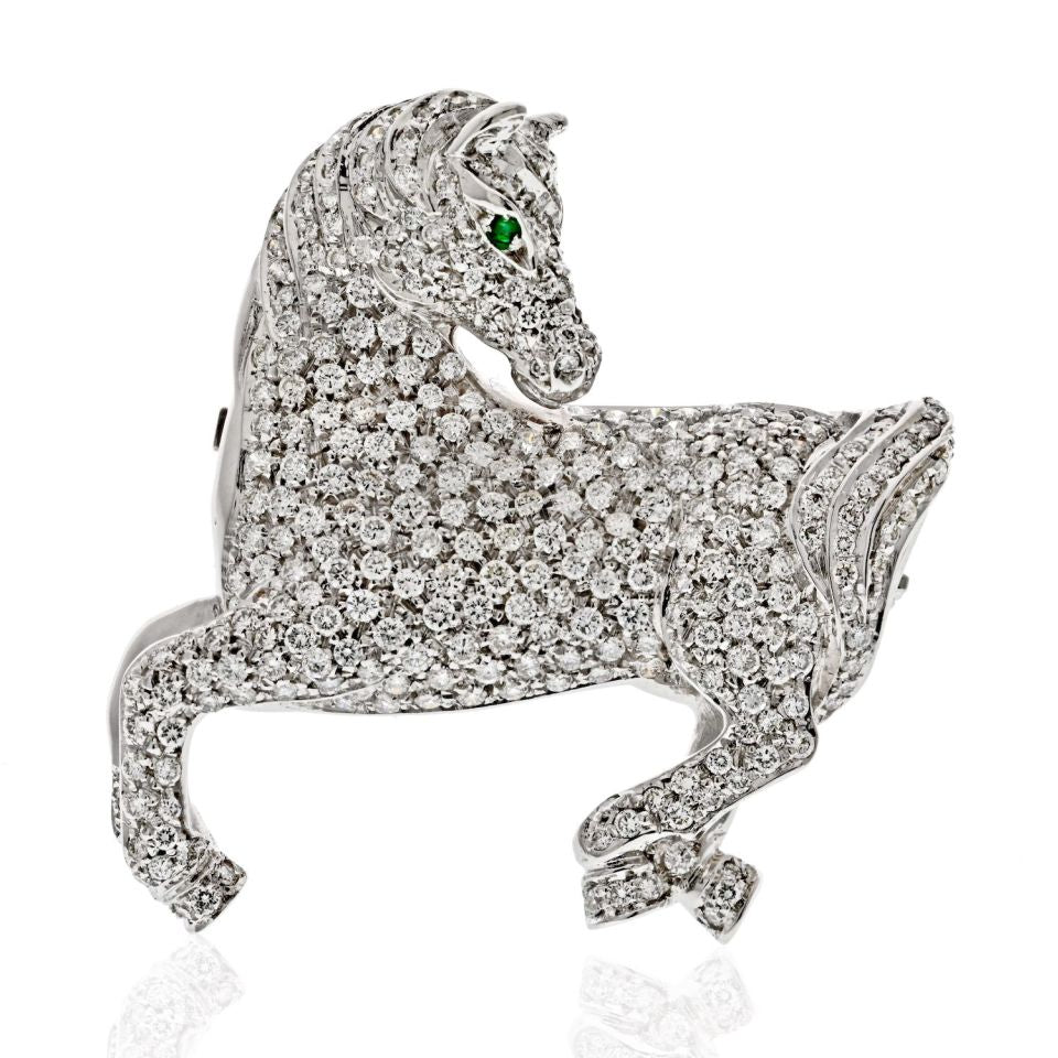 18K White Gold 4.00cts Round Diamond Horse Pin Brooch - The Back Vault