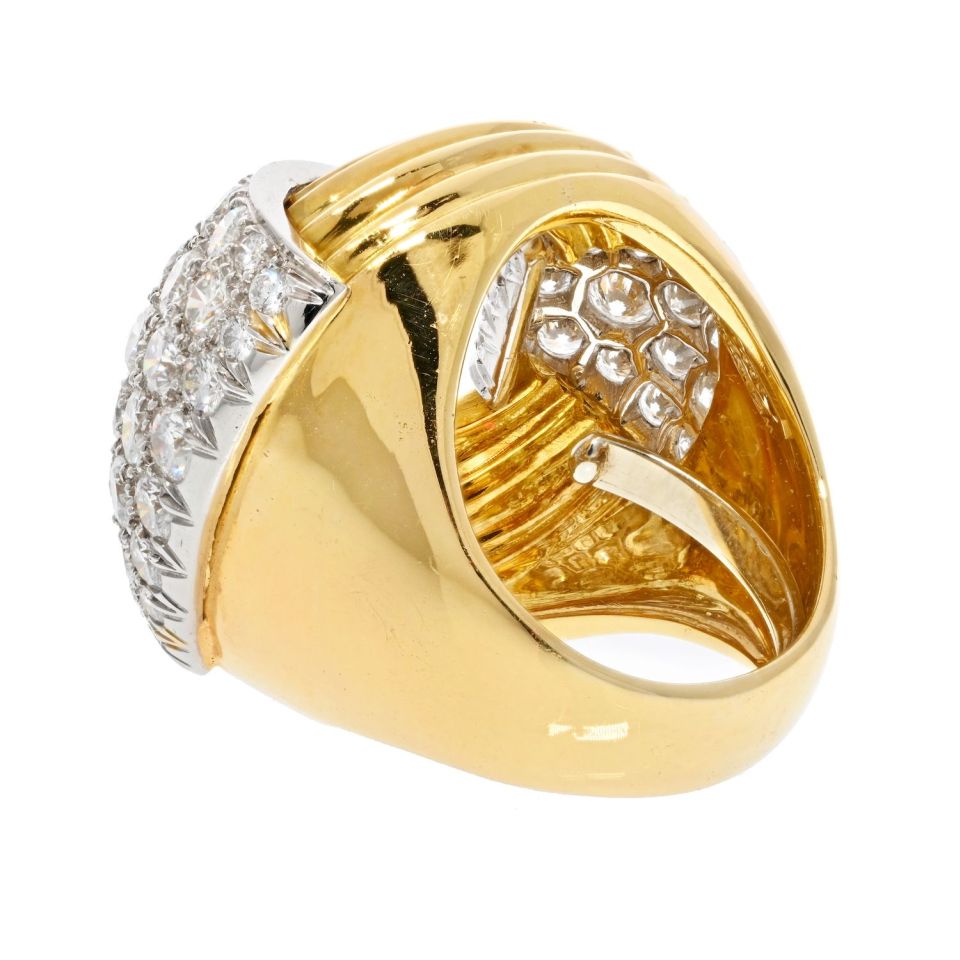 David Webb Platinum & 18K Yellow Gold Cocktail Diamond Fluted Ring - The Back Vault