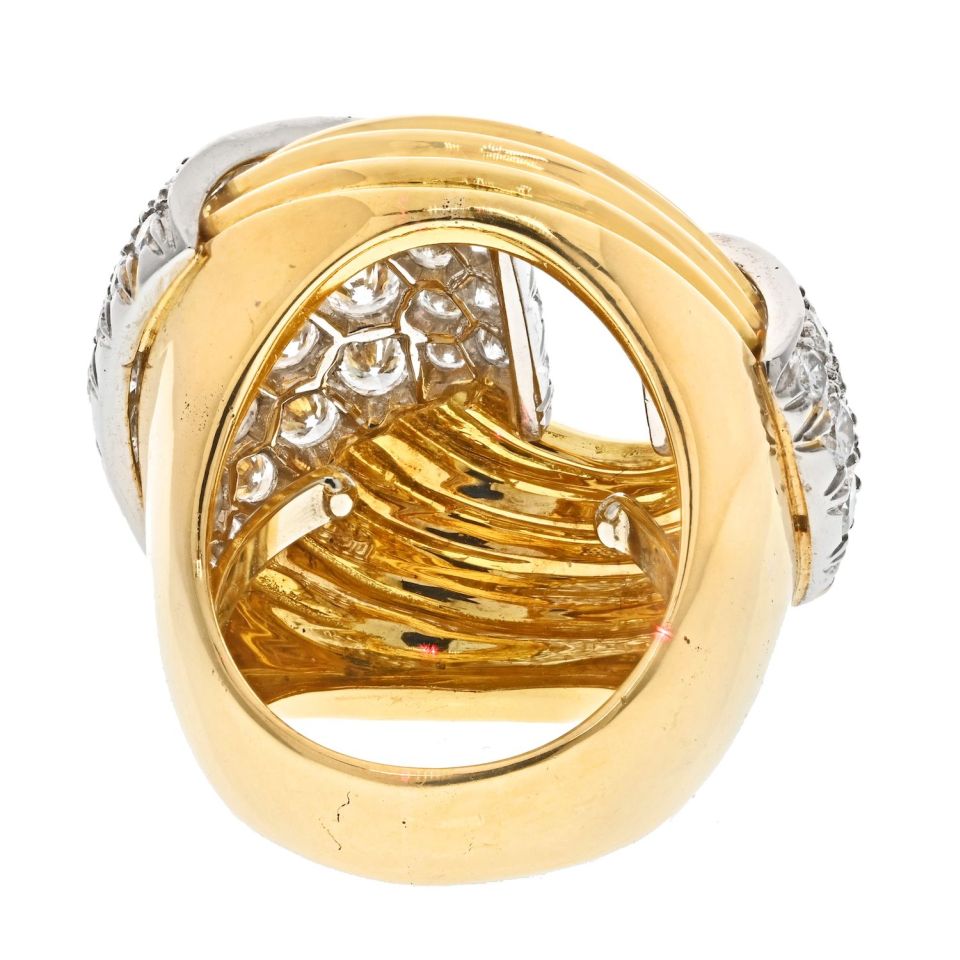 David Webb Platinum & 18K Yellow Gold Cocktail Diamond Fluted Ring - The Back Vault