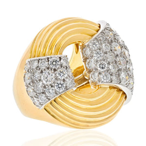 David Webb Platinum & 18K Yellow Gold Cocktail Diamond Fluted Ring