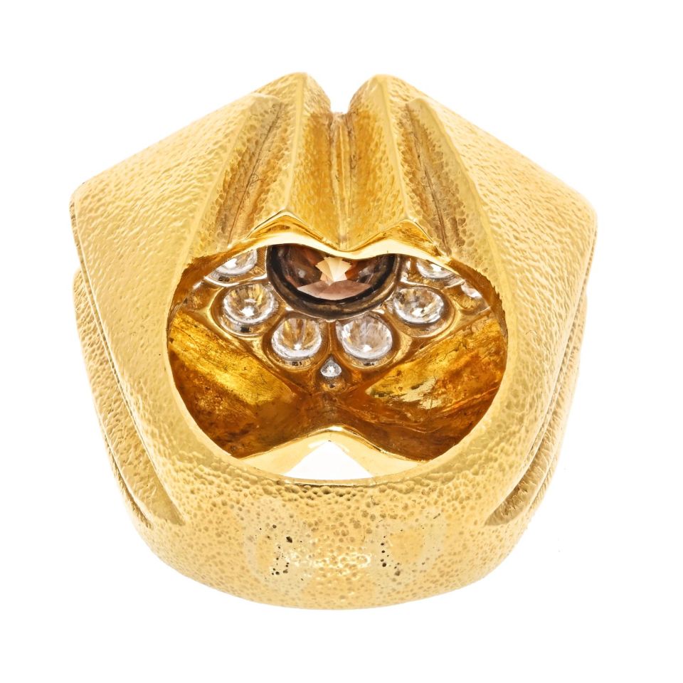 David Webb 18K Yellow Gold Champagne Round Diamond Cocktail Ring - The Back Vault