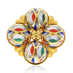 Asch Grossbradt 18K Yellow Gold Multi-Color Enamel Large Brooch