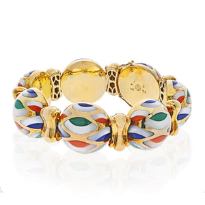 Asch Grossbardt 18K Yellow Gold Multi-Color Enamel Mother Of Pearl Bracelet