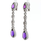 18K White Gold Amethyst And Diamond Drop Dangling Earrings - The Back Vault