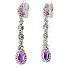 18K White Gold Amethyst And Diamond Drop Dangling Earrings - The Back Vault