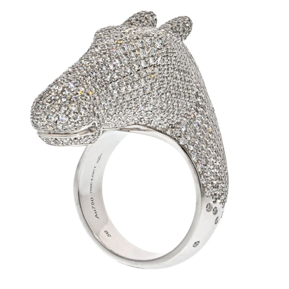 Hermes 18K White Gold 4 Carat Diamond Galop Horse Ring - The Back Vault