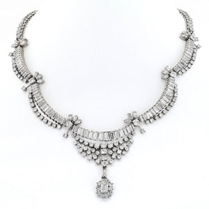 Platinum 31 Carats Diamond Drop Vintage Riviera Necklace