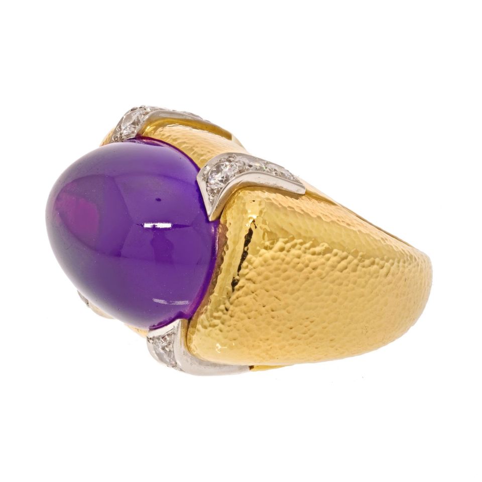 David Webb Platinum & 18K Yellow Gold Cabochon Amethyst And Diamond Cocktail Ring - The Back Vault