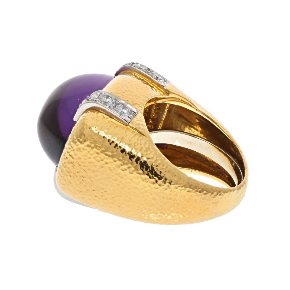 David Webb Platinum & 18K Yellow Gold Cabochon Amethyst And Diamond Cocktail Ring - The Back Vault