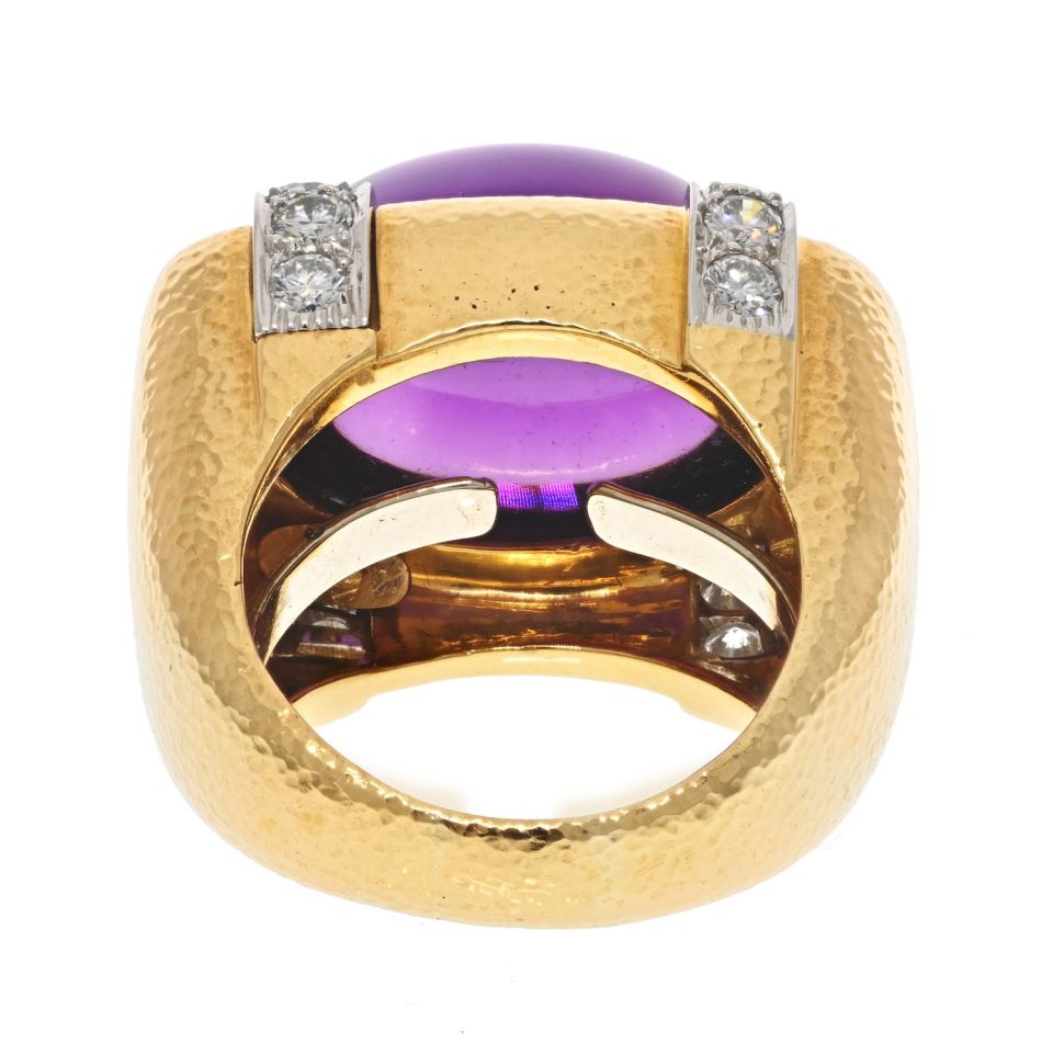 David Webb Platinum & 18K Yellow Gold Cabochon Amethyst And Diamond Cocktail Ring - The Back Vault