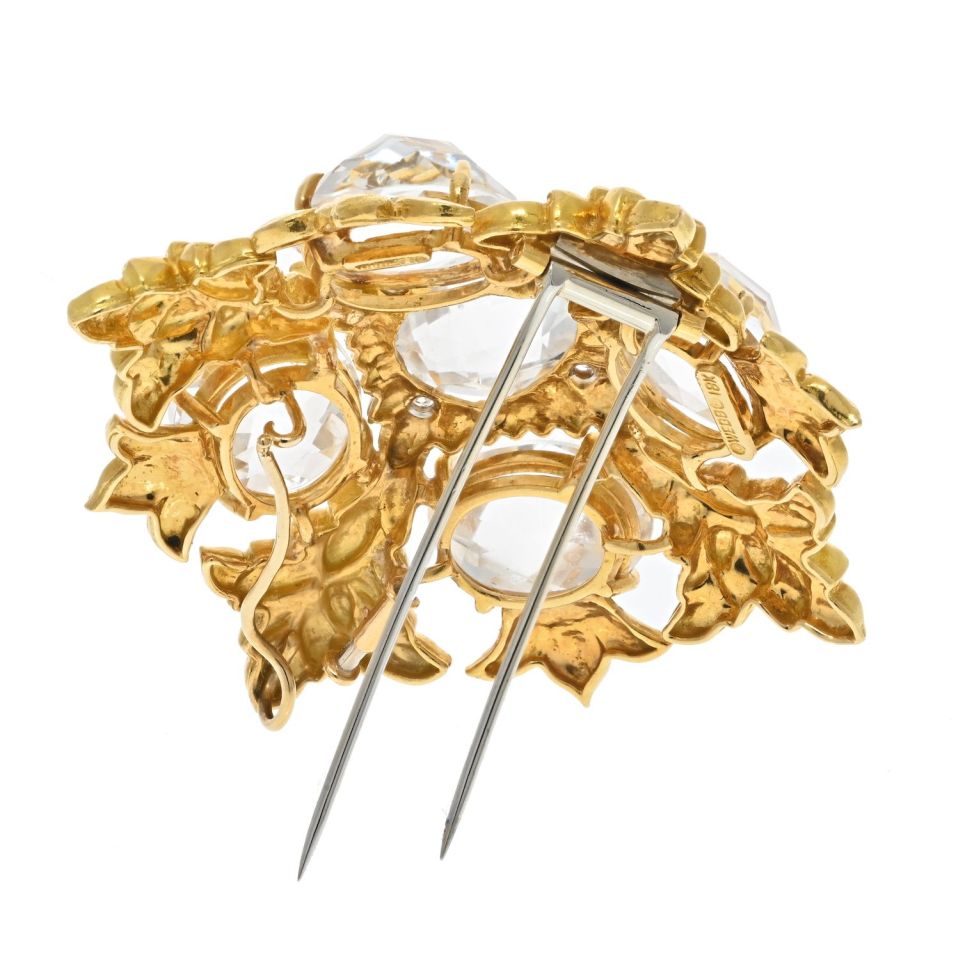 David Webb Platinum & 18K Yellow Gold Checkerboard Cut Rock Crystal Pendant, Brooch - The Back Vault