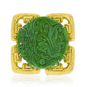 David Webb 18K Yellow Gold Carved Jade Pendant And A Brooch