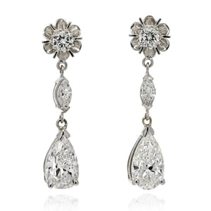 14K White Gold 4.42 Carat Diamond Drop Pear Cut Earrings