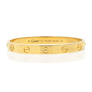 Cartier 18K Yellow Gold Love Size 15 Bracelet