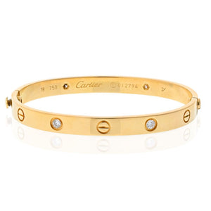 Cartier Love 18K Yellow Gold 4 Diamonds Size 18 Love Bangle Bracelet