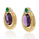 David Webb Platinum & 18K Yellow Gold Amethyst And Cabochon Green Emeralds Earrings - The Back Vault