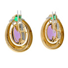 David Webb Platinum & 18K Yellow Gold Amethyst And Cabochon Green Emeralds Earrings - The Back Vault