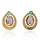 David Webb Platinum & 18K Yellow Gold Amethyst And Cabochon Green Emeralds Earrings - The Back Vault