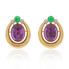 David Webb Platinum & 18K Yellow Gold Amethyst And Cabochon Green Emeralds Earrings - The Back Vault