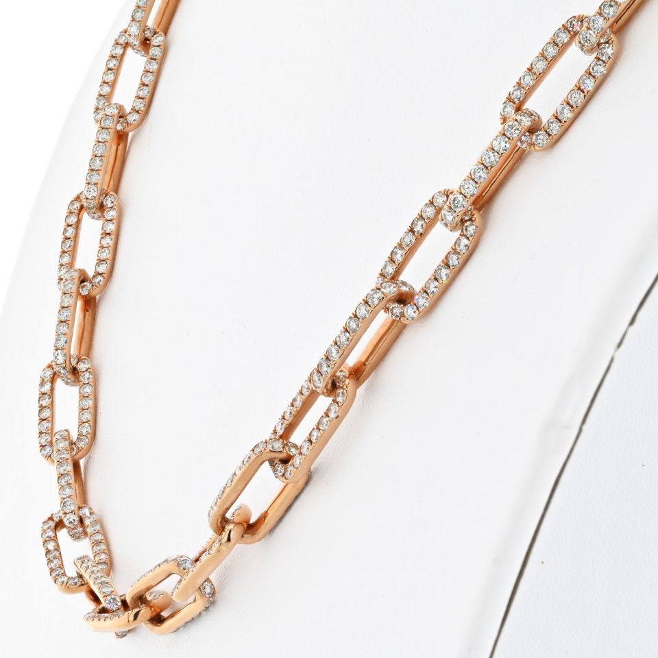 18K Rose Gold 21 Carat Diamond Link Chain Necklace - The Back Vault