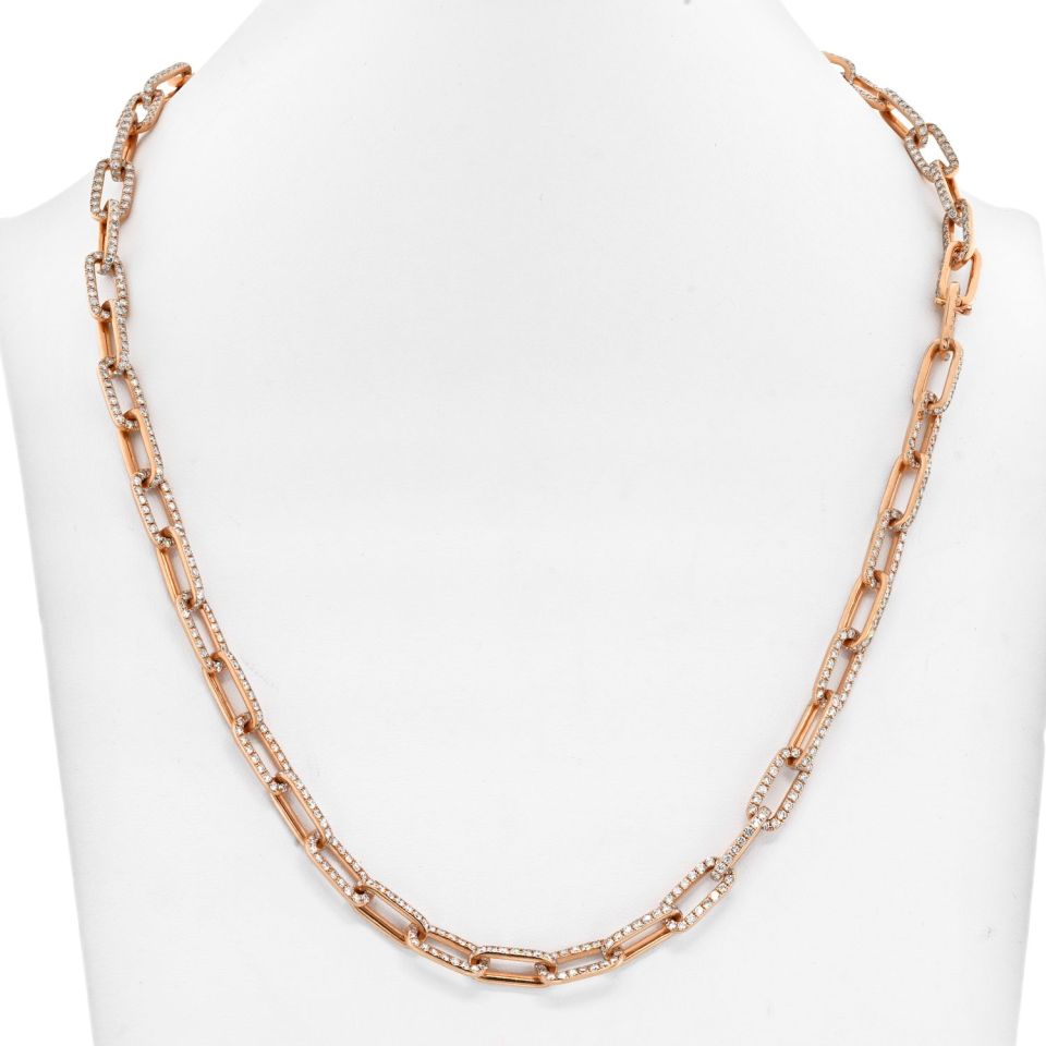 18K Rose Gold 21 Carat Diamond Link Chain Necklace - The Back Vault