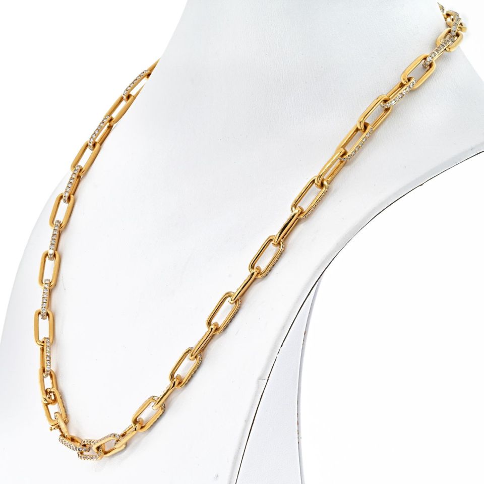 18K Yellow Gold 21 Carat Paperclip Link Diamond Necklace - The Back Vault