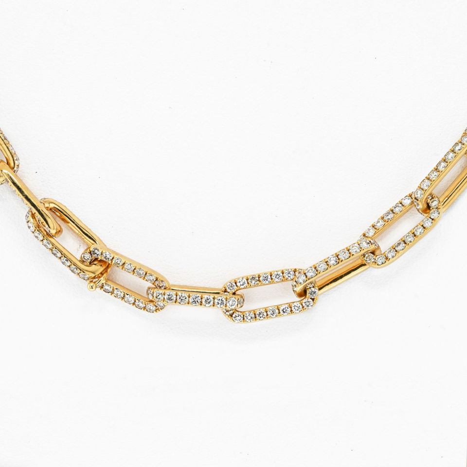 18K Yellow Gold 21 Carat Paperclip Link Diamond Necklace - The Back Vault