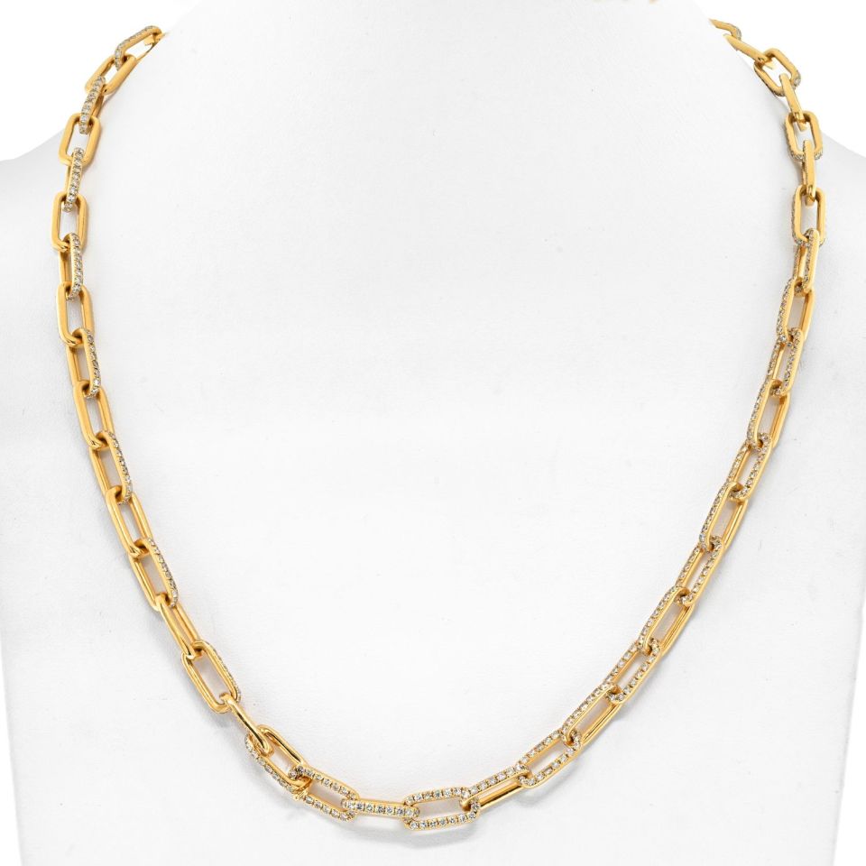 18K Yellow Gold 21 Carat Paperclip Link Diamond Necklace - The Back Vault