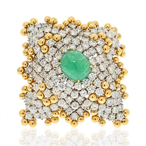 Wander France 18K Yellow Gold Diamond And Cabochon Emerald Estate Brooch