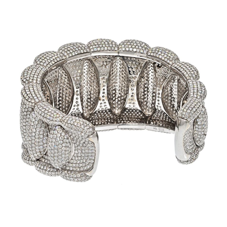 18K White Gold 85 Carats Diamond Pave Cuff Bracelet - The Back Vault