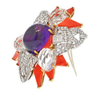 David Webb Platinum & 18K Yellow Gold Amethyst, Coral And Rock Crystal Star Brooch - The Back Vault