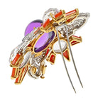 David Webb Platinum & 18K Yellow Gold Amethyst, Coral And Rock Crystal Star Brooch - The Back Vault