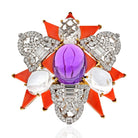 David Webb Platinum & 18K Yellow Gold Amethyst, Coral And Rock Crystal Star Brooch - The Back Vault