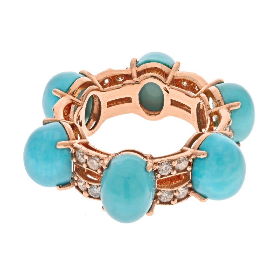 14K Rose Gold 6 Cabochon Turquoise Diamond Ring - The Back Vault