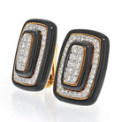 David Webb Platinum & 18K Yellow Gold Diamond And Black Enamel Clip On Earrings - The Back Vault