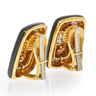 David Webb Platinum & 18K Yellow Gold Diamond And Black Enamel Clip On Earrings - The Back Vault