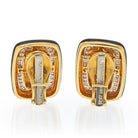 David Webb Platinum & 18K Yellow Gold Diamond And Black Enamel Clip On Earrings - The Back Vault