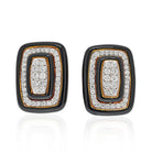 David Webb Platinum & 18K Yellow Gold Diamond And Black Enamel Clip On Earrings - The Back Vault