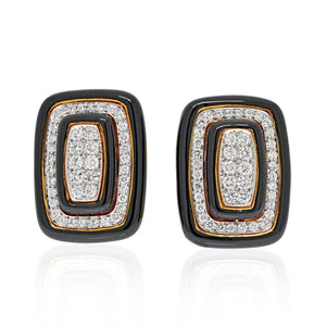 David Webb Platinum & 18K Yellow Gold Diamond And Black Enamel Clip On Earrings