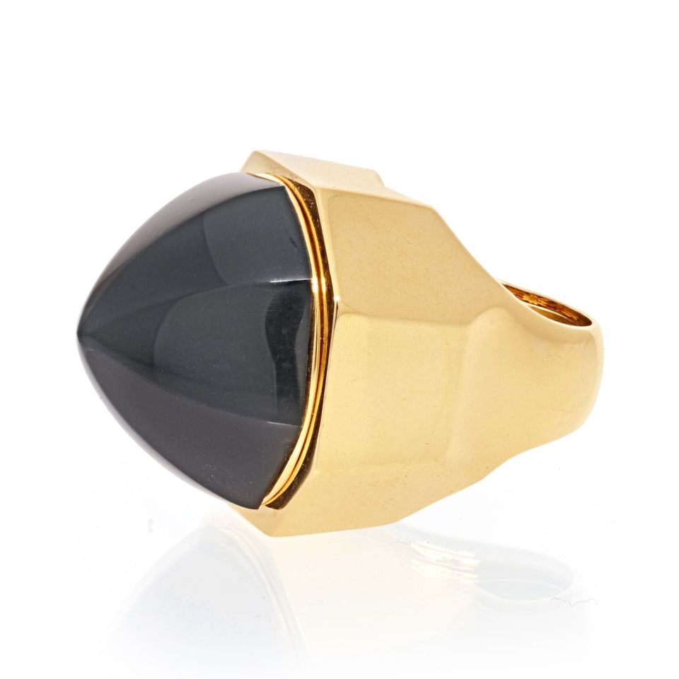 David Webb Platinum & 18K Yellow Gold Black Onyx Dome Ring - The Back Vault