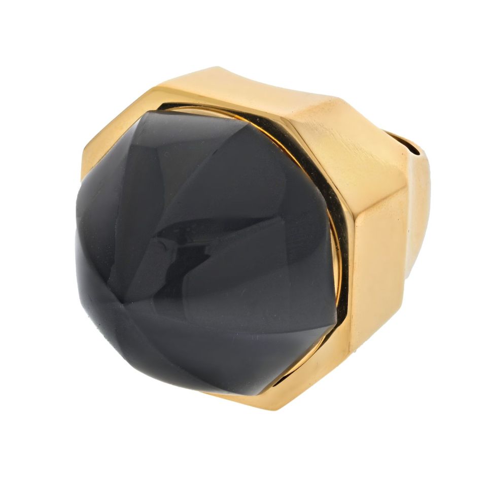 David Webb Platinum & 18K Yellow Gold Black Onyx Dome Ring - The Back Vault