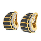 David Webb Platinum & 18K Yellow Gold Black Enamel Diamond Fluted Shrimp Style Clip Earrings - The Back Vault