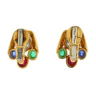 David Webb 18K Yellow Gold Diamond, Emerald, Sapphire and Green Earrings - The Back Vault