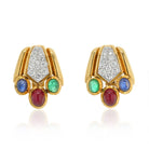 David Webb 18K Yellow Gold Diamond, Emerald, Sapphire and Green Earrings - The Back Vault