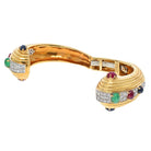 David Webb 18K Yellow Gold Diamond, Cabochon Oval Cut Emerald, Ruby Sapphire Hinged Bracelet - The Back Vault