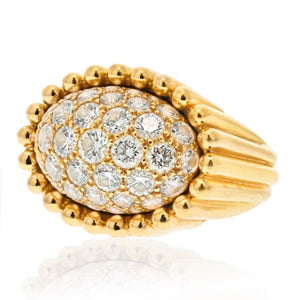 Van Cleef & Arpels 18K Yellow Gold Perlee Pave Diamond Ring