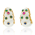 David Webb Cabochon Round Cut Ruby, Emerald And Sapphire Earrings - The Back Vault