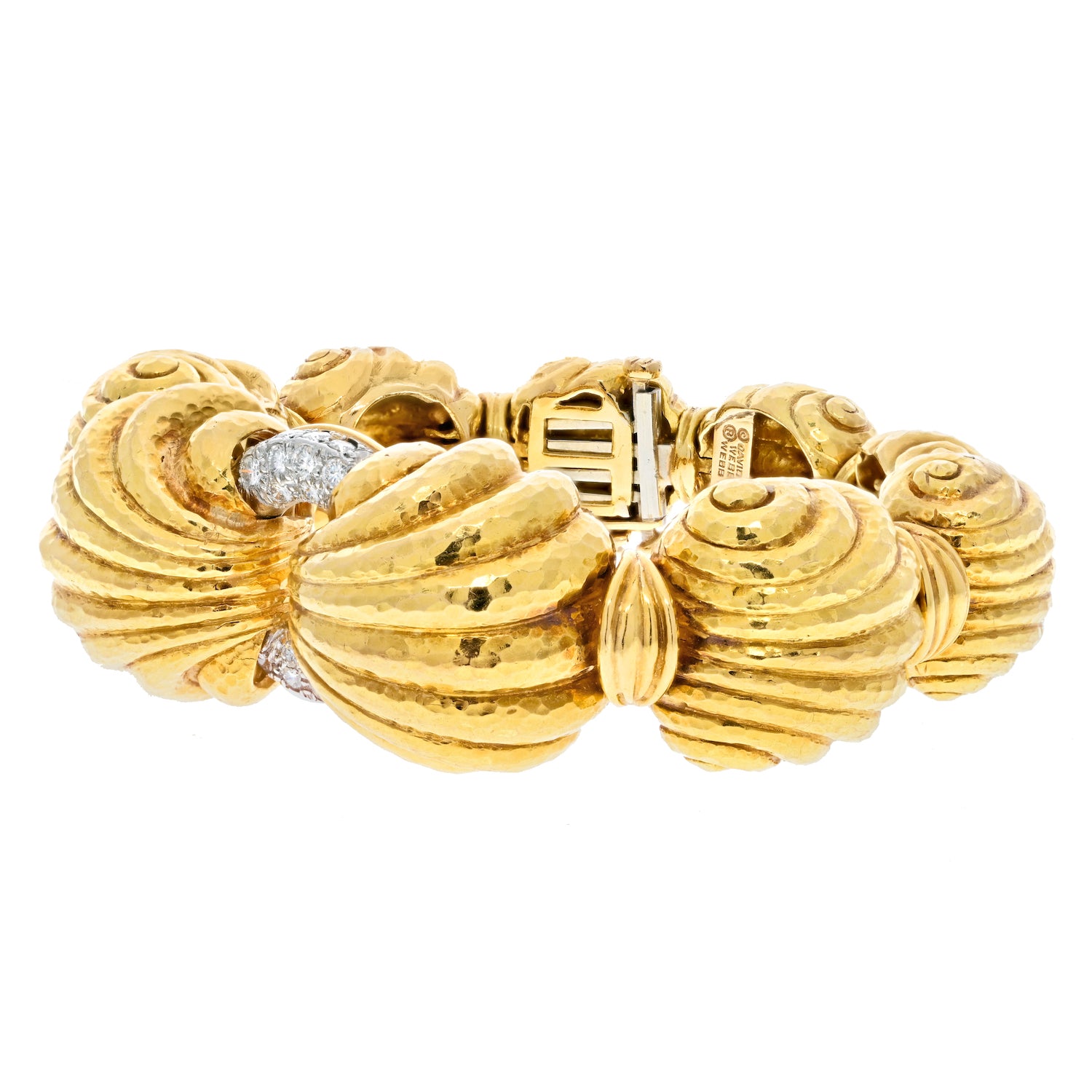 David Webb Platinum & 18K Yellow Gold Escargot Fluted Round Gold Link Bracelet - The Back Vault